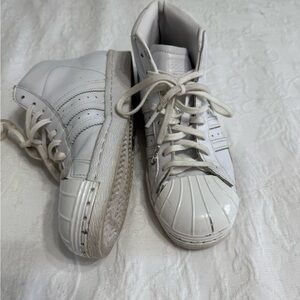 Adidas White High-Top Sneakers with metal toe